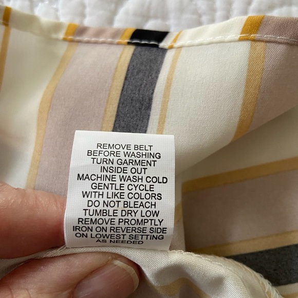 NY Collection Taupe and Navy Striped Long Sleeve Dress Business Casual, Classic - Picture 5 of 12